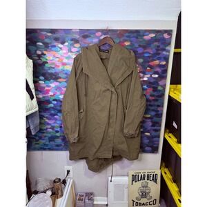 Cookie Couture Olive Green Oversized Utility Parka Hooded Jacket Fishtail Hem